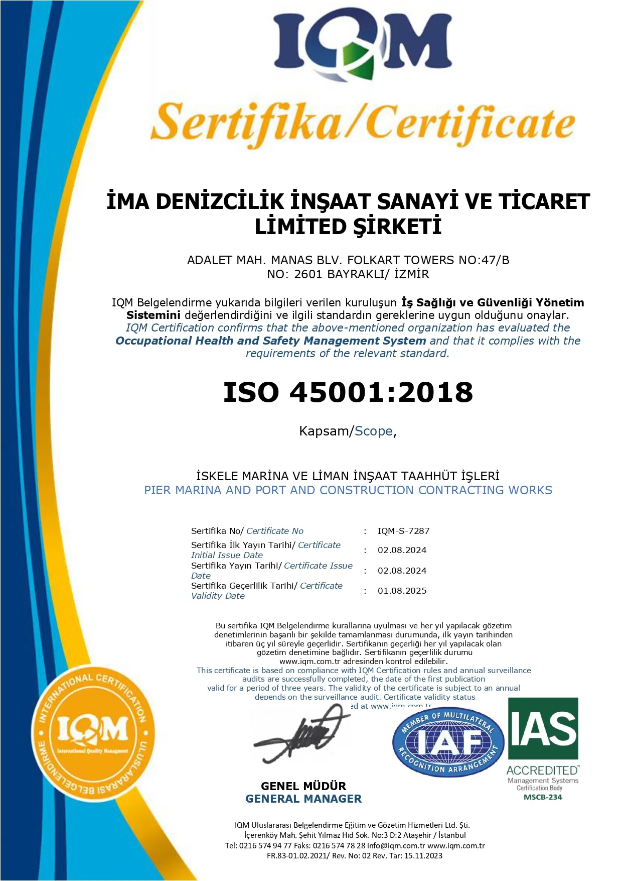 FR.83 ISO 450012018 - IAS Sistem Sertifikası