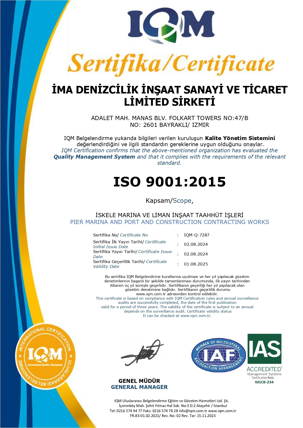 FR.83 ISO 90012015 - IAS Sistem Sertifikası