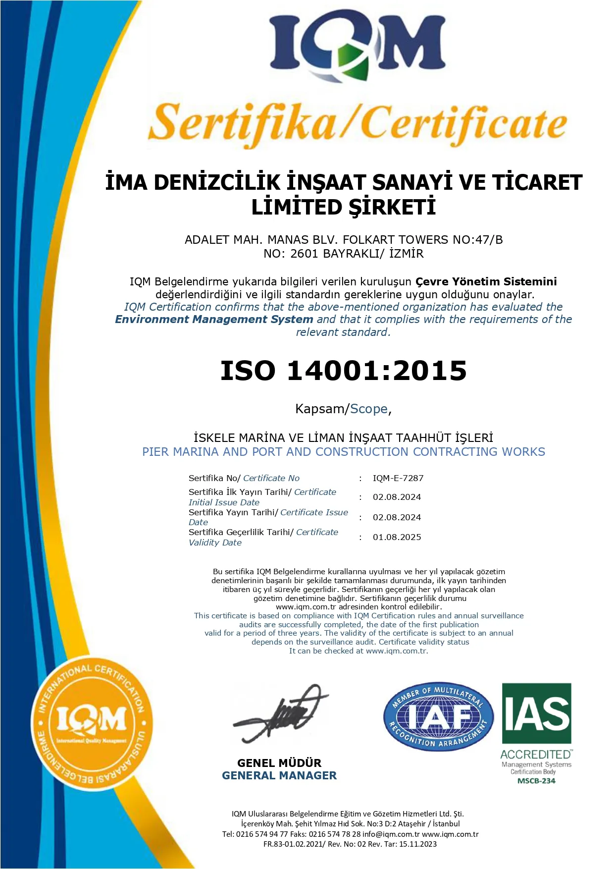 FR.83 ISO 140012015 - IAS Sistem Sertifikası